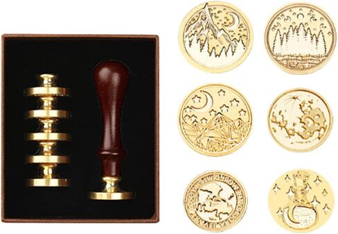 Merry Christmas Wax Seal Stamp Set, 6 Pieces Sealing Stamps Copper Seals 1 Wood Handle, Waxing Seal Stamp Kit for Cards Envelopes Invitations Wine Packages in Saudi Arabia
