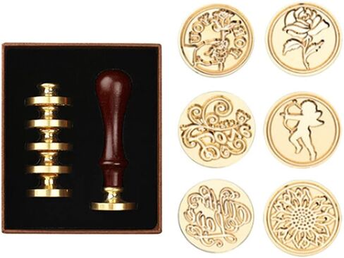 Merry Christmas Wax Seal Stamp Set, 6 Pieces Sealing Stamps Copper Seals 1 Wood Handle, Waxing Seal Stamp Kit for Cards Envelopes Invitations Wine Packages in Saudi Arabia