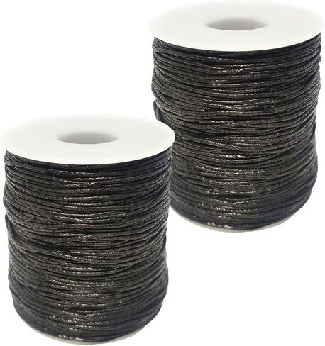 2 Rolls 1mm Wax String for Bracelet Making, Cotton Waxed Thread Beading Cord for Jewelry Crafting Friendship Bracelet Hang Tag Lether Sewing 218 Yards Black（2 PCS in Kuwait