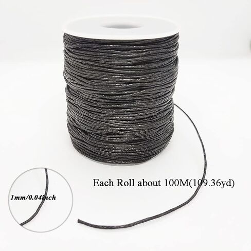 2 Rolls 1mm Wax String for Bracelet Making, Cotton Waxed Thread Beading Cord for Jewelry Crafting Friendship Bracelet Hang Tag Lether Sewing 218 Yards Black（2 PCS in Kuwait