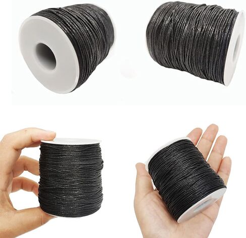 2 Rolls 1mm Wax String for Bracelet Making, Cotton Waxed Thread Beading Cord for Jewelry Crafting Friendship Bracelet Hang Tag Lether Sewing 218 Yards Black（2 PCS in Kuwait