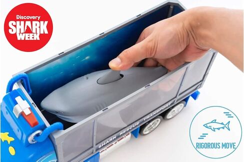 SHARK WEEK Discovery - Rescue Transport Truck Toy Playset for Kids, Includes Moving Toy Truck with Lights and Sounds, Great White Shark Tank, Hand Painted, Realistic, Eco Friendly, Officially Licensed in Saudi Arabia