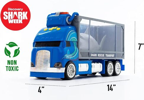 SHARK WEEK Discovery - Rescue Transport Truck Toy Playset for Kids, Includes Moving Toy Truck with Lights and Sounds, Great White Shark Tank, Hand Painted, Realistic, Eco Friendly, Officially Licensed in Saudi Arabia