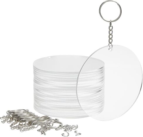 20-Pack 3.5-Inch Clear Round Acrylic Keychain Blanks, 1/8-Inch Thick Plastic Circles with 10 Metal Chains, Rings, and Clasps for Custom Keychains, Christmas Tree Ornaments, Crafting and Art Supplies in Saudi Arabia