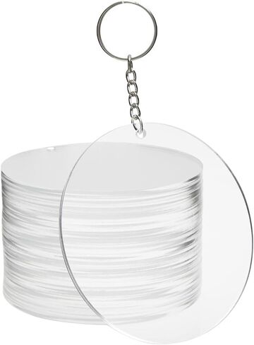 20-Pack 3.5-Inch Clear Round Acrylic Keychain Blanks, 1/8-Inch Thick Plastic Circles with 10 Metal Chains, Rings, and Clasps for Custom Keychains, Christmas Tree Ornaments, Crafting and Art Supplies in Saudi Arabia