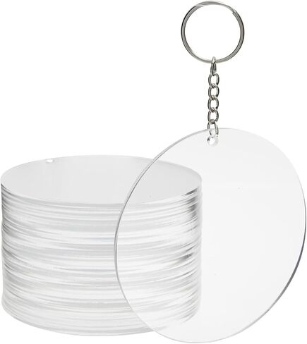 20-Pack 3.5-Inch Clear Round Acrylic Keychain Blanks, 1/8-Inch Thick Plastic Circles with 10 Metal Chains, Rings, and Clasps for Custom Keychains, Christmas Tree Ornaments, Crafting and Art Supplies in Saudi Arabia