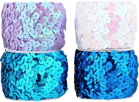 PH PandaHall 10 Yard Elastic Sequin Trim, 4 Colors 20mm Blue Sequin Ribbon Trim Metallic Paillette Fabric Ribbon Shiny Trim for Women Mermaid Dress Halloween Costume Headband Sewing in Saudi Arabia