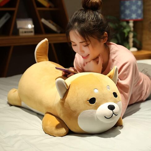 وسادة قطيفة من ERDAO Shiba Inu، لعبة حيوانات محشوة ناعمة من فصيل كورجي، هدايا دمية جرو نائمة لطيفة للأطفال (عيون مبتسمة، 29.5 بوصة) in Kuwait