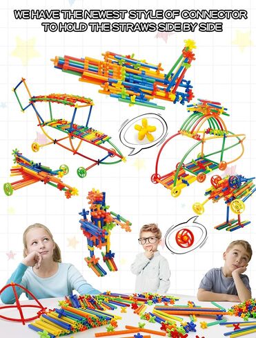 600PCS STEM Building Toys, Straw Constructor Toys Up Grade Engineering Building Sets for Kids Develops Motor Skills and Logic Thinking, Fun Educational Toy Great for Gift in Saudi Arabia