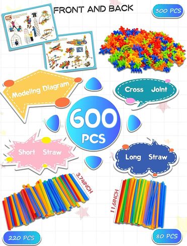 600PCS STEM Building Toys, Straw Constructor Toys Up Grade Engineering Building Sets for Kids Develops Motor Skills and Logic Thinking, Fun Educational Toy Great for Gift in Saudi Arabia