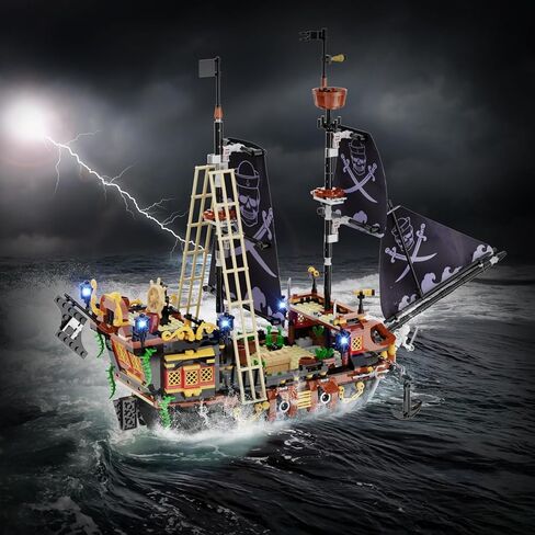 مجموعات مكعبات بناء سفينة القراصنة من HOGOKIDS - مجموعة مكعبات بناء صغيرة لسفينة القراصنة | مجموعة نماذج القوارب والسفن مجموعة بناء من القرون الوسطى | هدية القراصنة للبالغين والأطفال 6+ (1328 قطعة) in Kuwait