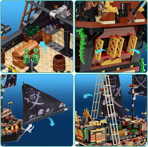 مجموعات مكعبات بناء سفينة القراصنة من HOGOKIDS - مجموعة مكعبات بناء صغيرة لسفينة القراصنة | مجموعة نماذج القوارب والسفن مجموعة بناء من القرون الوسطى | هدية القراصنة للبالغين والأطفال 6+ (1328 قطعة) in Kuwait