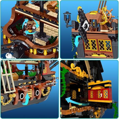 مجموعات مكعبات بناء سفينة القراصنة من HOGOKIDS - مجموعة مكعبات بناء صغيرة لسفينة القراصنة | مجموعة نماذج القوارب والسفن مجموعة بناء من القرون الوسطى | هدية القراصنة للبالغين والأطفال 6+ (1328 قطعة) in Kuwait