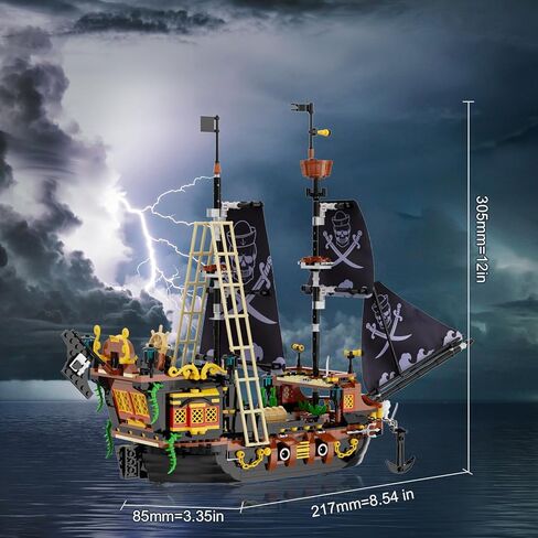 مجموعات مكعبات بناء سفينة القراصنة من HOGOKIDS - مجموعة مكعبات بناء صغيرة لسفينة القراصنة | مجموعة نماذج القوارب والسفن مجموعة بناء من القرون الوسطى | هدية القراصنة للبالغين والأطفال 6+ (1328 قطعة) in Kuwait
