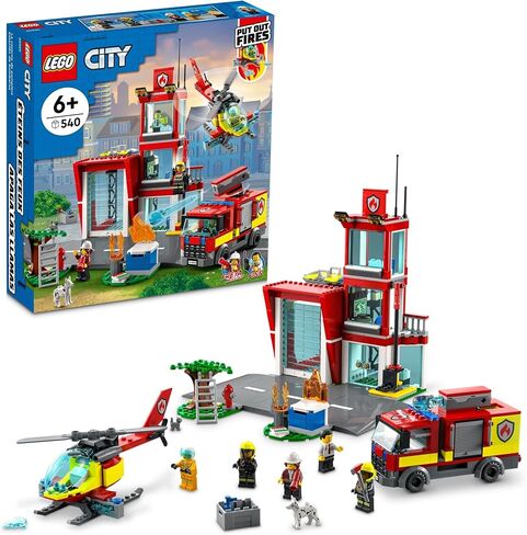 LEGO City Fire Station Set 60320 with Garage, Helicopter & Fire Engine Toys Plus Firefighter Minifigures, Emergency Vehicles Playset, Gifts for Kids Age 6 Plus in Saudi Arabia