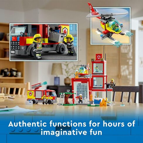 LEGO City Fire Station Set 60320 with Garage, Helicopter & Fire Engine Toys Plus Firefighter Minifigures, Emergency Vehicles Playset, Gifts for Kids Age 6 Plus in Saudi Arabia
