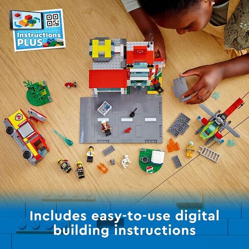 LEGO City Fire Station Set 60320 with Garage, Helicopter & Fire Engine Toys Plus Firefighter Minifigures, Emergency Vehicles Playset, Gifts for Kids Age 6 Plus in Saudi Arabia