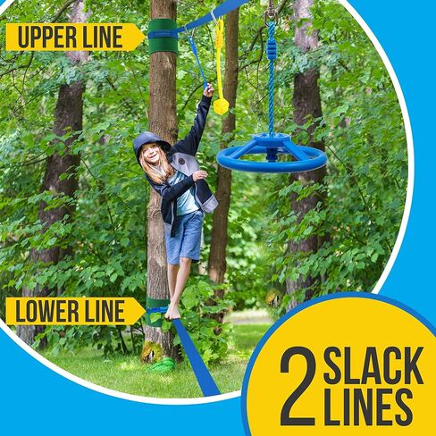 SereneLife Ninja Warrior Slack Line Obstacle Course 50ft Slackline with 18 Jungle Gym Tree Climbing Attachments Backyard Outdoor Play Equipment Set for Kids Outside with Rope Ladder and Accessories in Saudi Arabia