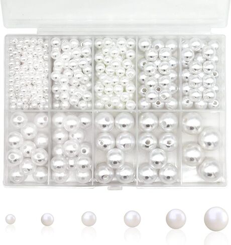 Dolleme 468PCS Pearl Beads 4mm 6mm 8mm 10mm 12mm 14mm 6 Size Round Pearl Beads Loose Bracelet Pearl Beads White Pearl Beads with Hole for DIY Craft Handmade Jewelry Making أساور القرط قلادة in Kuwait