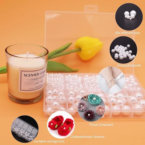 Dolleme 468PCS Pearl Beads 4mm 6mm 8mm 10mm 12mm 14mm 6 Size Round Pearl Beads Loose Bracelet Pearl Beads White Pearl Beads with Hole for DIY Craft Handmade Jewelry Making أساور القرط قلادة in Kuwait