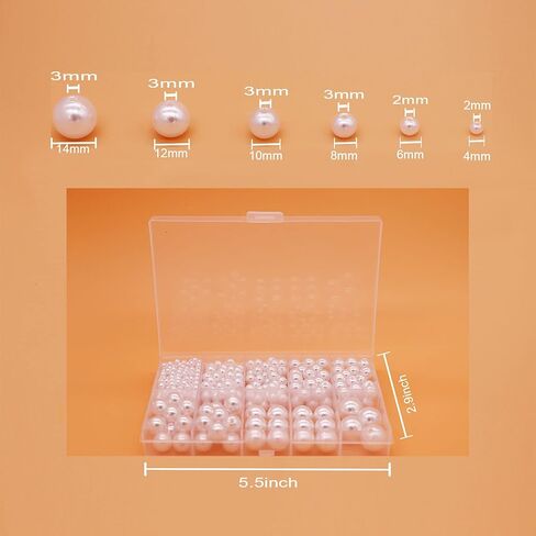 Dolleme 468PCS Pearl Beads 4mm 6mm 8mm 10mm 12mm 14mm 6 Size Round Pearl Beads Loose Bracelet Pearl Beads White Pearl Beads with Hole for DIY Craft Handmade Jewelry Making أساور القرط قلادة in Kuwait