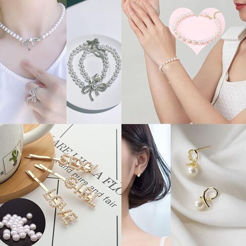 Dolleme 468PCS Pearl Beads 4mm 6mm 8mm 10mm 12mm 14mm 6 Size Round Pearl Beads Loose Bracelet Pearl Beads White Pearl Beads with Hole for DIY Craft Handmade Jewelry Making أساور القرط قلادة in Kuwait