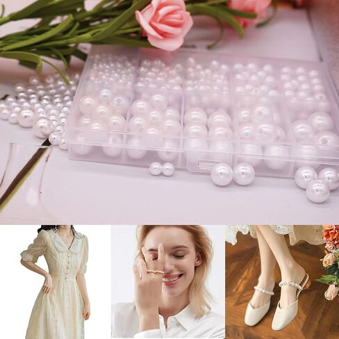 Dolleme 468PCS Pearl Beads 4mm 6mm 8mm 10mm 12mm 14mm 6 Size Round Pearl Beads Loose Bracelet Pearl Beads White Pearl Beads with Hole for DIY Craft Handmade Jewelry Making أساور القرط قلادة in Kuwait