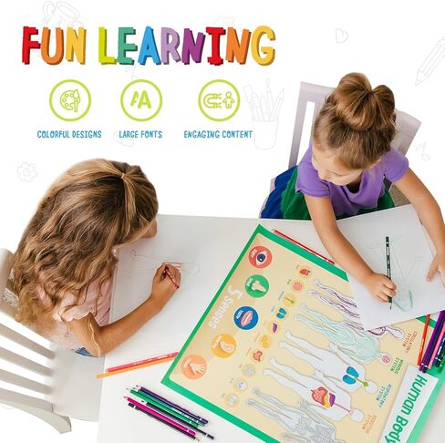 ملصقات تعليمية من merka - مجموعة مدرسية - 16 ملصقًا كبيرًا - خريطة الولايات المتحدة الأمريكية والعالم، الرؤوس، جسم بشري، النظام الشمسي، الجدول الدوري والرياضيات والمزيد - رائع للمنزل والمدارس - مقاس 43.18 × 55.88 سم in Kuwait