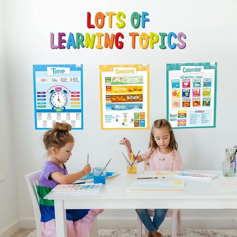 ملصقات تعليمية من merka - مجموعة مدرسية - 16 ملصقًا كبيرًا - خريطة الولايات المتحدة الأمريكية والعالم، الرؤوس، جسم بشري، النظام الشمسي، الجدول الدوري والرياضيات والمزيد - رائع للمنزل والمدارس - مقاس 43.18 × 55.88 سم in Kuwait