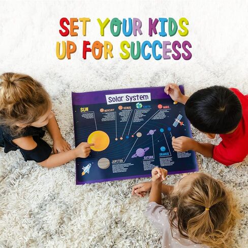 ملصقات تعليمية من merka - مجموعة مدرسية - 16 ملصقًا كبيرًا - خريطة الولايات المتحدة الأمريكية والعالم، الرؤوس، جسم بشري، النظام الشمسي، الجدول الدوري والرياضيات والمزيد - رائع للمنزل والمدارس - مقاس 43.18 × 55.88 سم in Kuwait