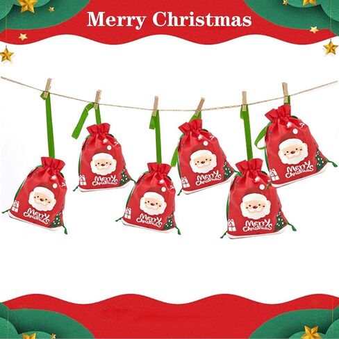 Grneric 6 Packs Christmas Gift Bags Cute Xmas Present Drawstring Wrapping Bag Festive Reusable Gift Candy Bags for Party Favors 10 x 14 Inch in Kuwait