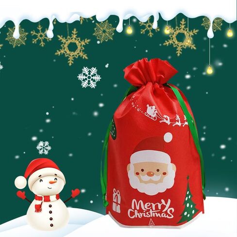 Grneric 6 Packs Christmas Gift Bags Cute Xmas Present Drawstring Wrapping Bag Festive Reusable Gift Candy Bags for Party Favors 10 x 14 Inch in Kuwait