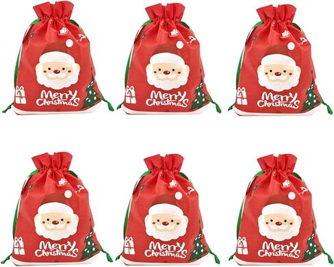 Grneric 6 Packs Christmas Gift Bags Cute Xmas Present Drawstring Wrapping Bag Festive Reusable Gift Candy Bags for Party Favors 10 x 14 Inch in Kuwait