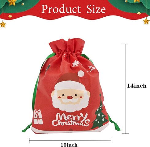 Grneric 6 Packs Christmas Gift Bags Cute Xmas Present Drawstring Wrapping Bag Festive Reusable Gift Candy Bags for Party Favors 10 x 14 Inch in Kuwait