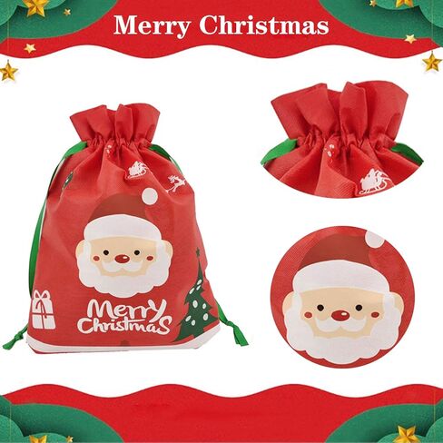 Grneric 6 Packs Christmas Gift Bags Cute Xmas Present Drawstring Wrapping Bag Festive Reusable Gift Candy Bags for Party Favors 10 x 14 Inch in Kuwait