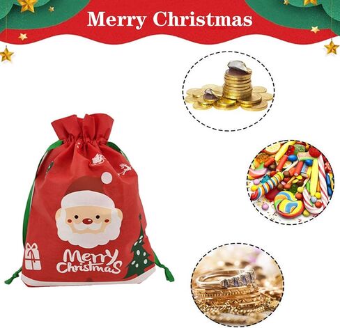Grneric 6 Packs Christmas Gift Bags Cute Xmas Present Drawstring Wrapping Bag Festive Reusable Gift Candy Bags for Party Favors 10 x 14 Inch in Kuwait