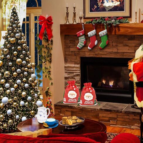 Grneric 6 Packs Christmas Gift Bags Cute Xmas Present Drawstring Wrapping Bag Festive Reusable Gift Candy Bags for Party Favors 10 x 14 Inch in Kuwait