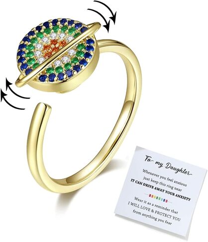 حلقة تململ من JunXin To My Daughter للقلق، حلقات تململ للقلق للنساء، حلقة تململ قابلة للتعديل لتخفيف القلق من قوس قزح لهدايا مجوهرات الابنة (حلقة تململ قوس قزح) in Kuwait