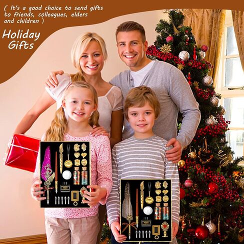 HBGQQ Quill Pen Ink Set,Wax Seal Stamp Kit Feather Ink Set Includes Quill Pen,7 Seal Heads(5D Relief Seal),Notebook,2 Bottles Wax Beads,Beautiful Gift Calligraphy Set,Christmas Gifts-Grey in Saudi Arabia