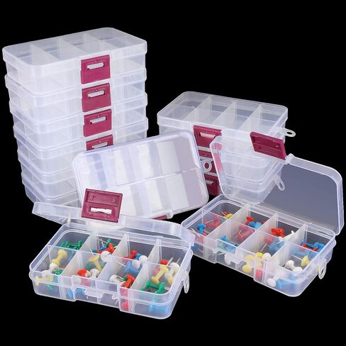 EATHEATY 12 Pack 8 Grids Plastic Bead Jewelry Organizer Box, 4.2"x 2.6"x 0.8" Small Jewelry Organizer Box with Adjustable Dividers, 8 Compartment Bead Jewelry Craft Tackles Storage Containers in Kuwait