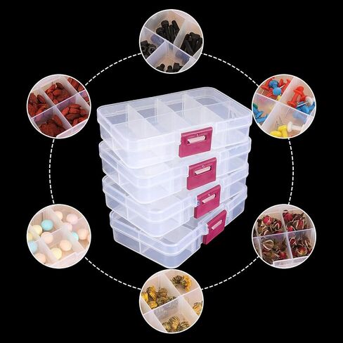 EATHEATY 12 Pack 8 Grids Plastic Bead Jewelry Organizer Box, 4.2"x 2.6"x 0.8" Small Jewelry Organizer Box with Adjustable Dividers, 8 Compartment Bead Jewelry Craft Tackles Storage Containers in Kuwait