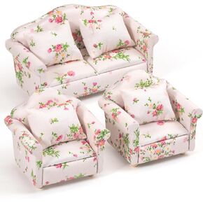 Dollhouse Furniture 1 12 Scale - Doll House Furniture Toys for Dollhouse Living Room Incl Couch, Arm Chairs - Miniture House Furniture and Accessories (Blue)