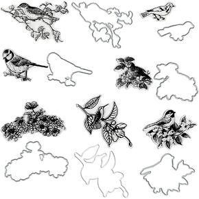 Birds Flower Stamps and Dies for Card Making, Spring Swallow Flower Clear Stamps Cutting Die Birds Die Cuts for Card Making Scrapbooking Carbon Steel Wedding Embossing Template DIY Craft Decor Gift