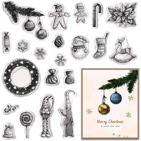 Christmas Clear Stamps for Card Making Cartoon Christmas Animals Words Rubber Stamps Xmas Transparent Silicone Stamps for New Year DIY Scrapbooking Embossing Paper Card Album Decoration Craft Supplies