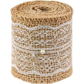 شريط خيش طبيعي من MuRealy - شريط خيش الجوت مع حافة دانتيل بيضاء، شريط ريفي 2-3/8 بوصة 6.5 قدم، أشرطة زخرفية لعيد الشكر، عيد الميلاد، عيد الميلاد، الزفاف والشاطئ ريفي in Kuwait