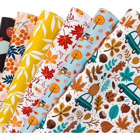 WRAPAHOLIC Wrapping Paper Sheet - Maple Leaf and Pumpkin Autumn Design for Fall Celebrating, Birthday, Holiday, Wedding, Baby Shower - 1 Roll Contains 6 Sheets - 17.5 inch X 30 inch Per Sheet