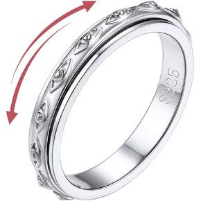 FOCALOOK 925 Sterling Silver Fidget Spinner Ring for Anxiety for Women Embossed Evil Eye/Celtic Anti Stress Spinning Ring Size 5-12