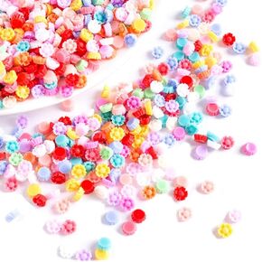 MSCFTFB 100 Pieces 1/5inch Mini Flower Resin Charms Plastic Cabochons Flatback Beads for Jewelry Making Scrapbooking Nail Decorations Hair Accessories Miniature Accessories in Saudi Arabia