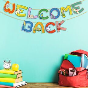 Back to School Banner for Classroom First Day of School, First Day of School Pencil Banner Decorations Welcome Back to School Banner for School Bulletin Board Chalkboard Party Decorations Supplies