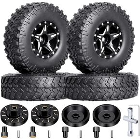 Hobbypark 4 قطع 1.0 عجلات وإطارات Beadlock إطارات معدنية صغيرة زاحفة مع أوزان عجلة نحاسية محاور عجلات ممتدة لسيارة زاحفة 1/24 RC محورية SCX24 Gladiator Bronco C10 Deadbolt ترقيات (النوع B)